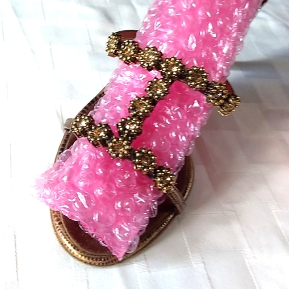 RARE Giuseppe Zanotti Topaz Jeweled Metallic Leather Kitten Heel Sandals VINTAGE - Picture 4 of 16